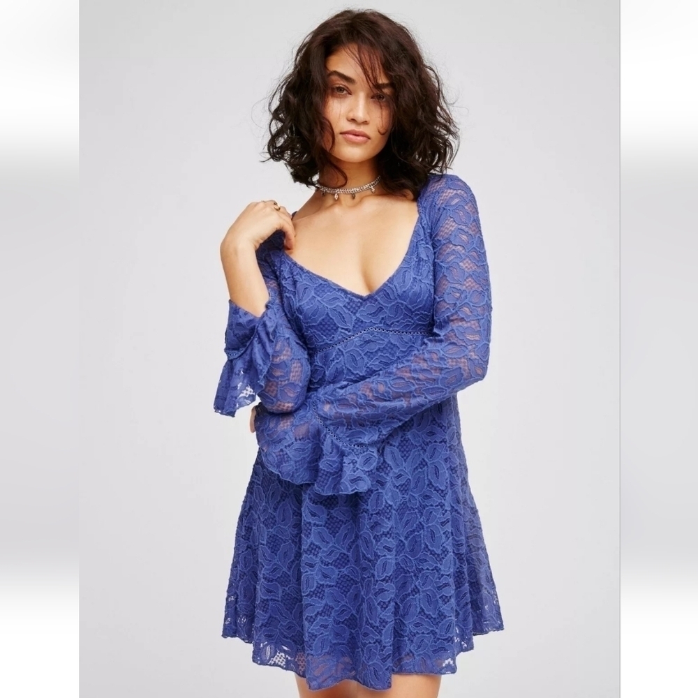 Free People Mineral Purple Blue Skies Lace Babydoll Dress Size Medium
